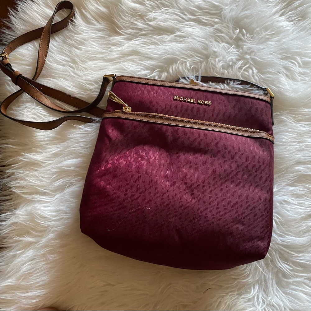NWT Michael Kors Maroon and Tan Messenger Bag